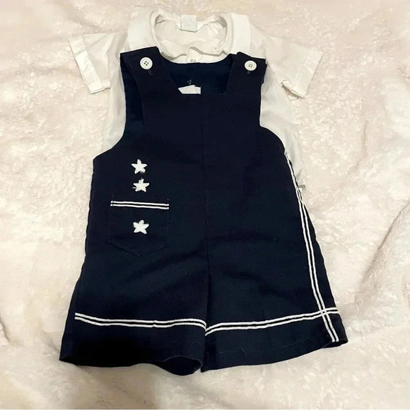 Good Lad Other - Vintage Good Lad 4T Stars navy overalls and white button up dress shirt set​